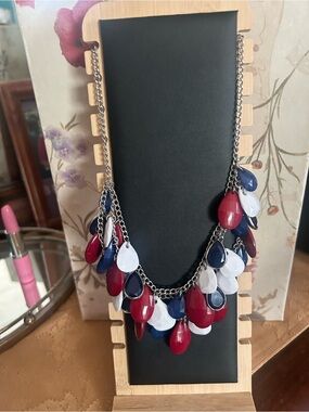 Red, White & Blue Teardrop Statement Necklace - Women Jewelry